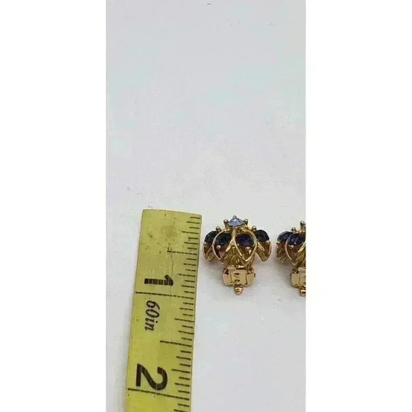 Vintage Earrings Rhinestone Lt Blue & Dk Blue Dainty Classy Clip On 1950s - Picture 7 of 8